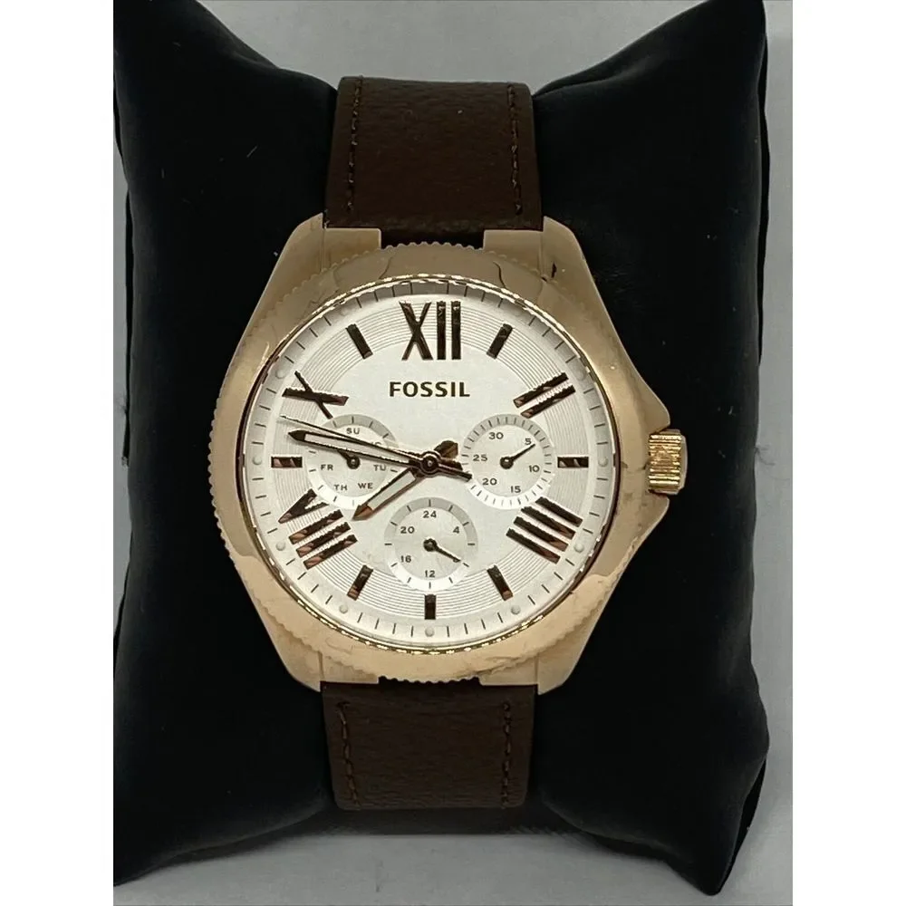 Fossil AM4622 Women's Brown Leather Analog White Dial Genuine Wrist Watch HK953